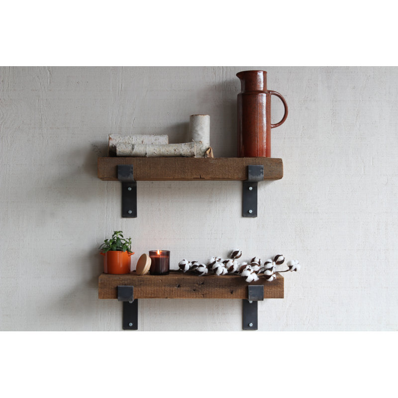 17 Stories Chumbley Made Chunky Reclaimed Barn Wood 2 Piece Wall Shelf